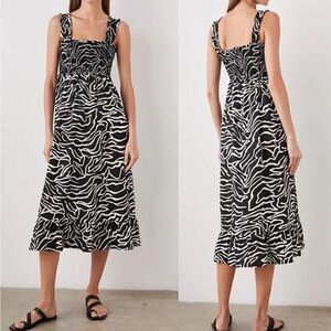 Rails Rumi Midi Smocked Dress Contour Lines Black & White Sz Medium NWT